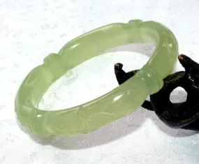 Sale-Flowers and Bamboo Knot Carved Classic Round Chinese Jade Bangle Bracelet 53mm (NJCARV-23-53)