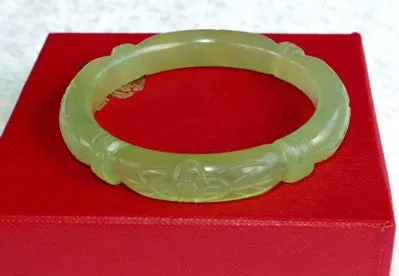 Sale-Flowers and Bamboo Knot Carved Classic Round Chinese Jade Bangle Bracelet 60mm (NJCARV-23-60)