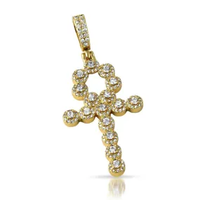 Skinny Cluster Ankh Cross CZ Bling Bling Pendant in Gold