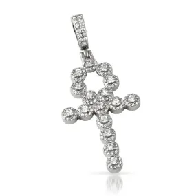 Skinny Cluster Ankh Cross CZ Bling Bling Pendant in Rhodium