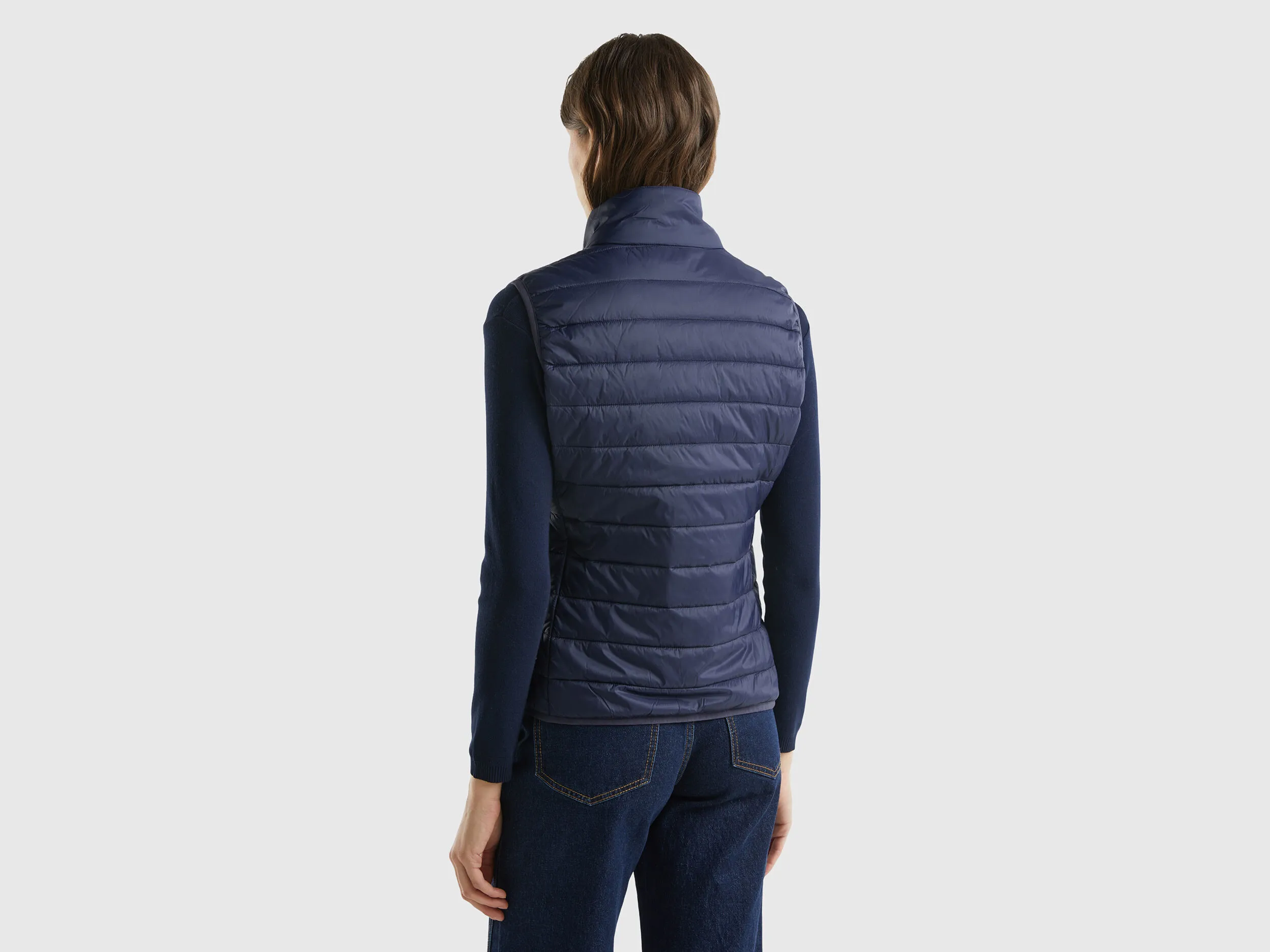 Sleeveless puffer jacket with recycled wadding - Dark Blue | Benetton