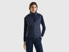 Sleeveless puffer jacket with recycled wadding - Dark Blue | Benetton