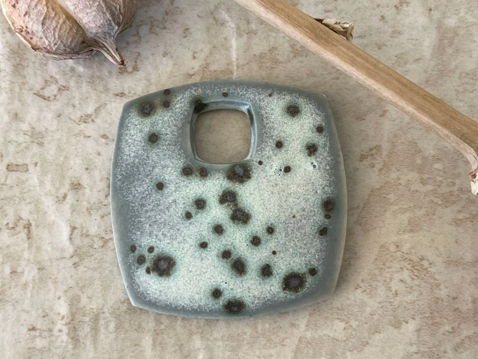 Square Pendant, Grey Pendant, Spotted Pendant, Porcelain Ceramic Pendant, Jewelry Making Components