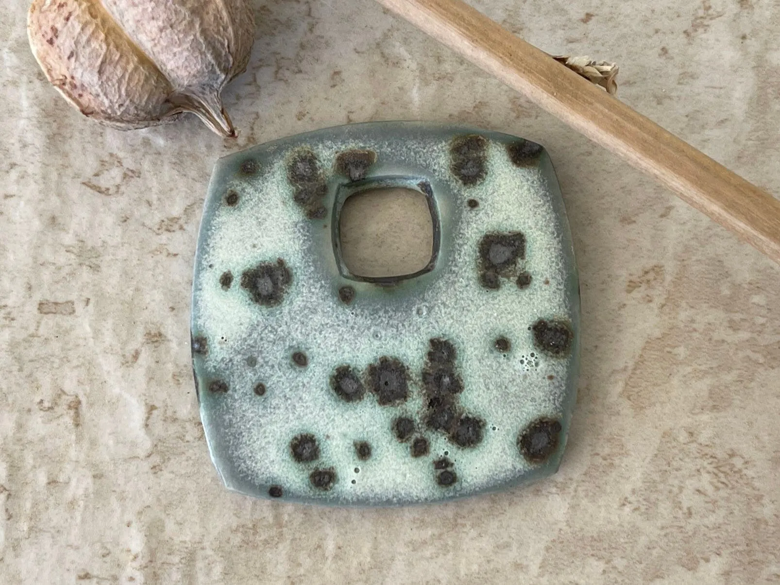 Square Pendant, Grey Pendant, Spotted Pendant, Porcelain Ceramic Pendant, Jewelry Making Components