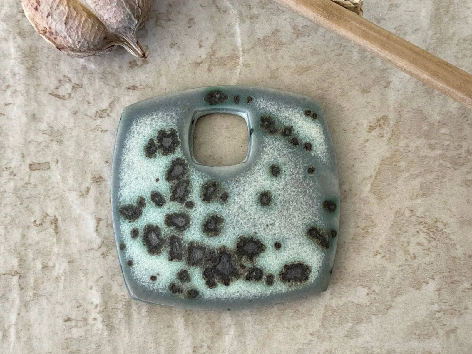 Square Pendant, Grey Pendant, Spotted Pendant, Porcelain Ceramic Pendant, Jewelry Making Components