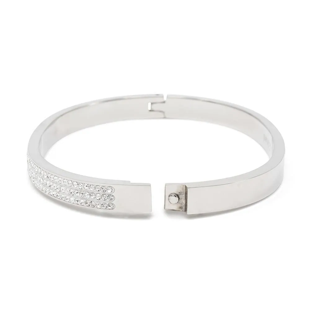 Stainless Steel Crystal Pave Band Bracelet