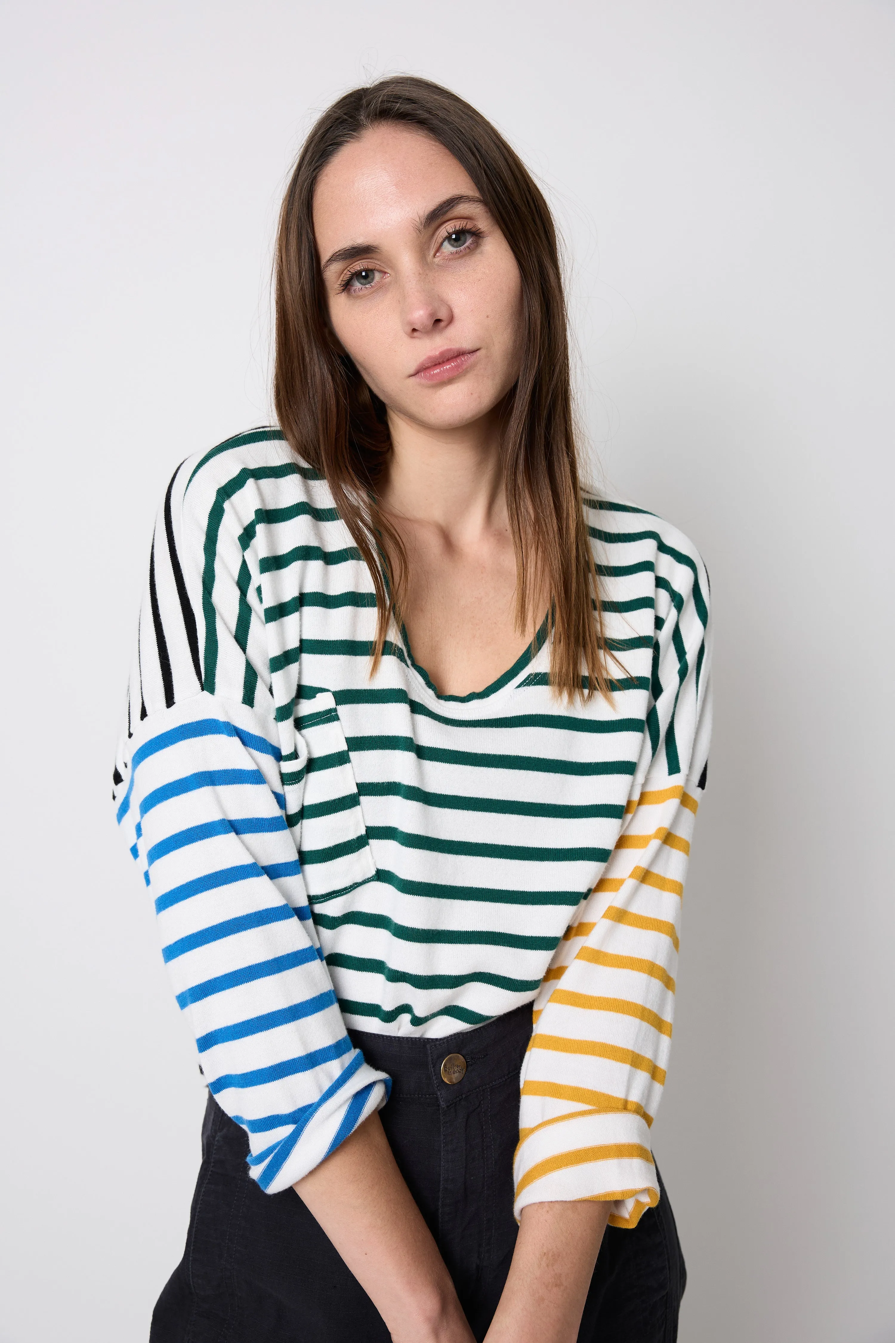 Striped U Neck T-Shirt