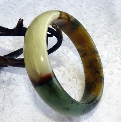 Sunrise Sunset Chinese River Jade Bangle Bracelet 60mm (NJ2568)