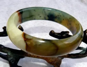 Sunrise Sunset Chinese River Jade Bangle Bracelet 60mm (NJ2568)