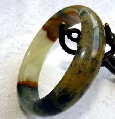 Sunrise Sunset Chinese River Jade Bangle Bracelet 60mm (NJ2568)