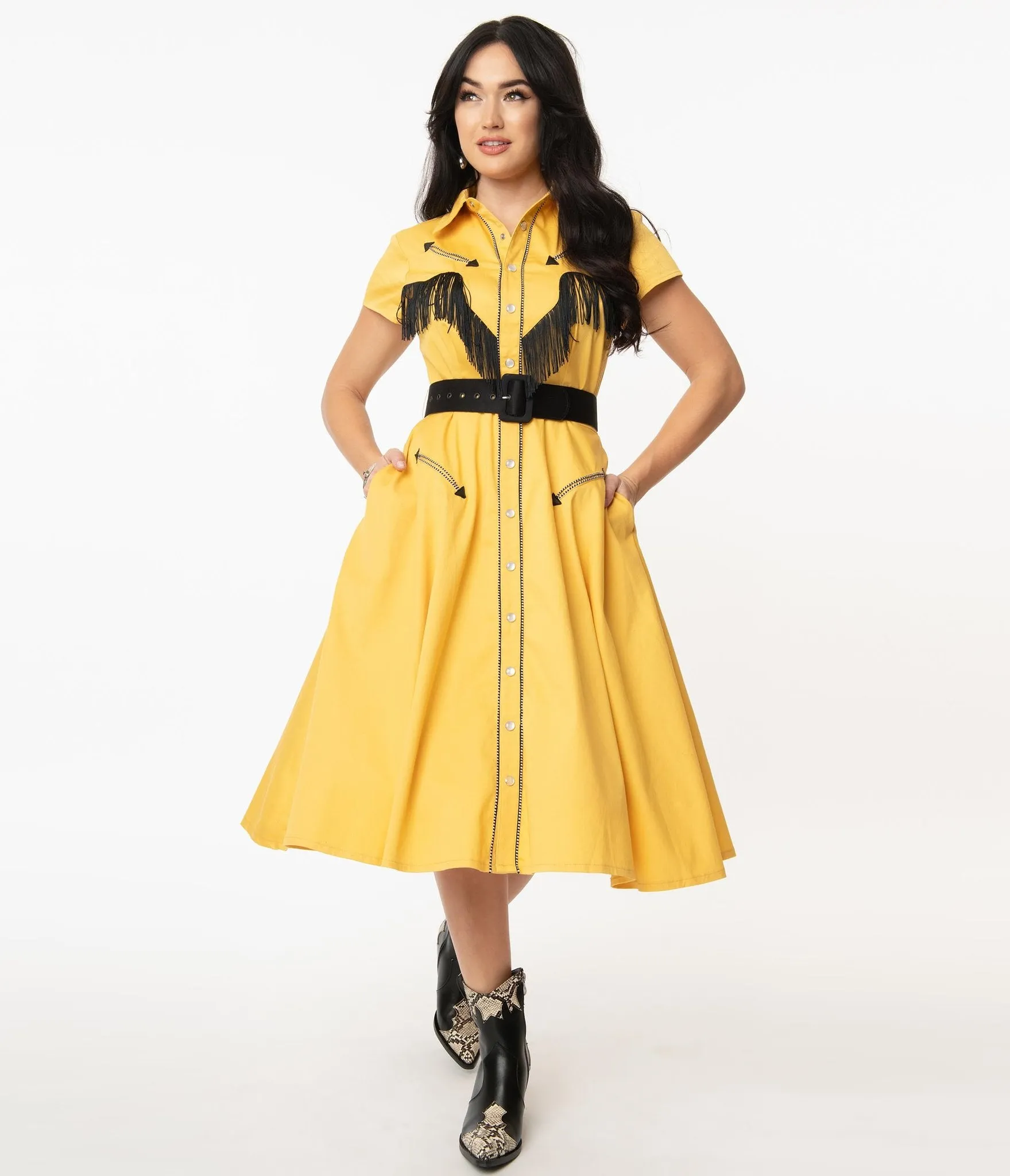 Unique Vintage 1950s Mustard Madeline Swing Dress (XS ONLY)