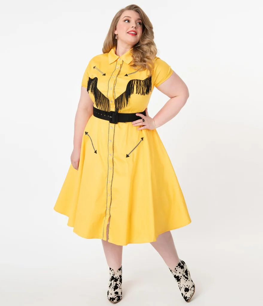 Unique Vintage 1950s Mustard Madeline Swing Dress (XS ONLY)