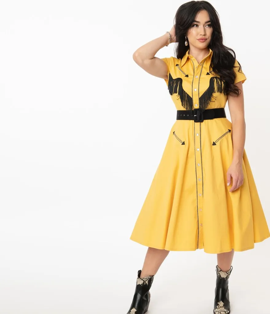 Unique Vintage 1950s Mustard Madeline Swing Dress (XS ONLY)