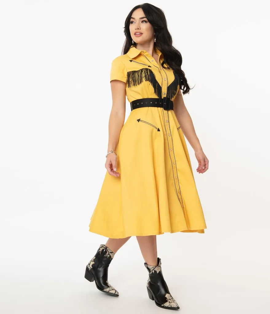 Unique Vintage 1950s Mustard Madeline Swing Dress (XS ONLY)