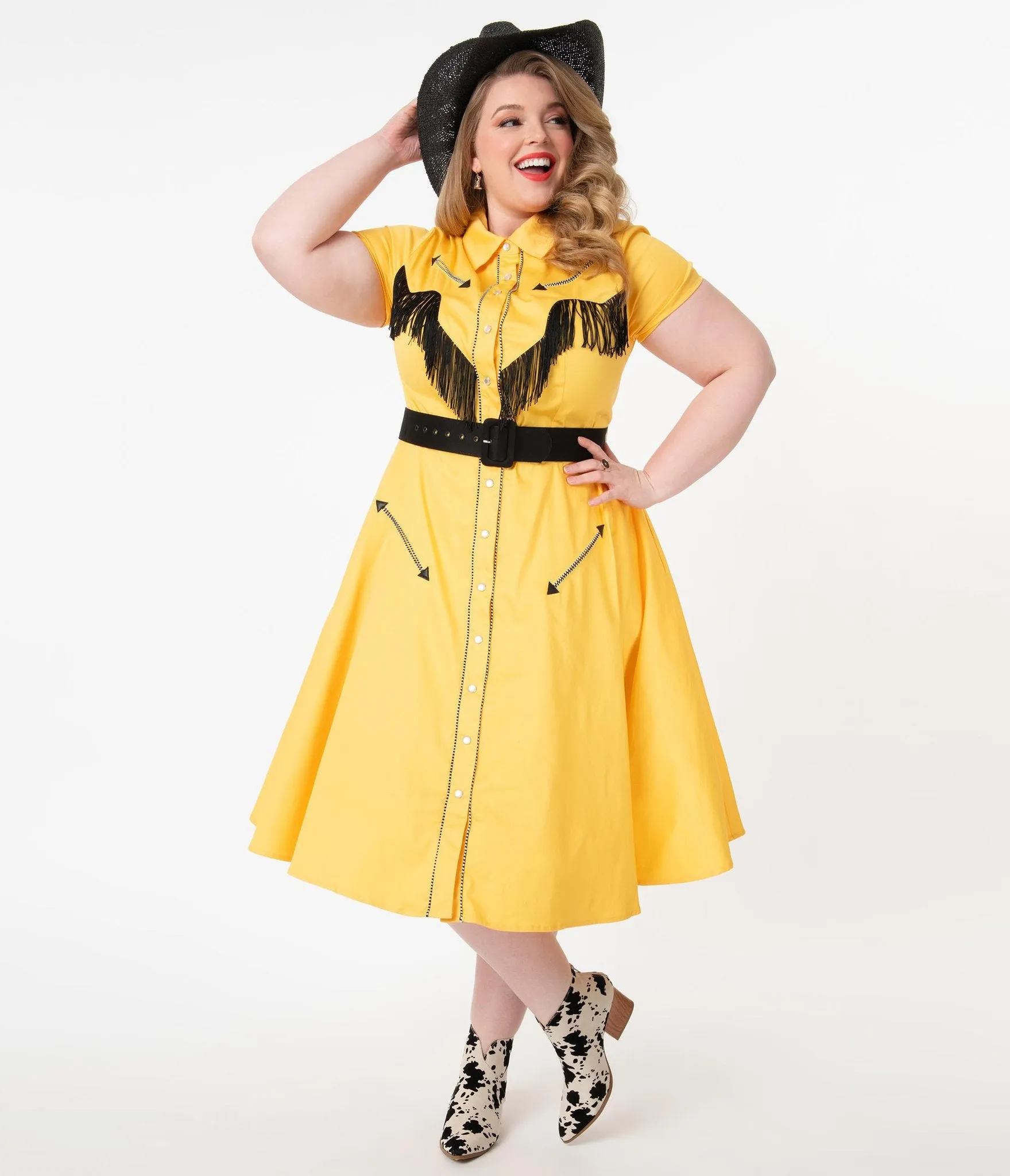 Unique Vintage 1950s Mustard Madeline Swing Dress (XS ONLY)