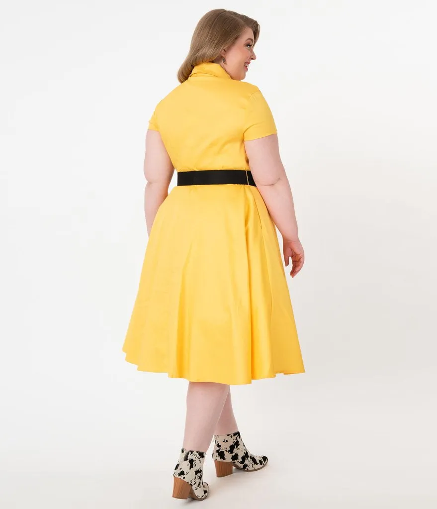 Unique Vintage 1950s Mustard Madeline Swing Dress (XS ONLY)