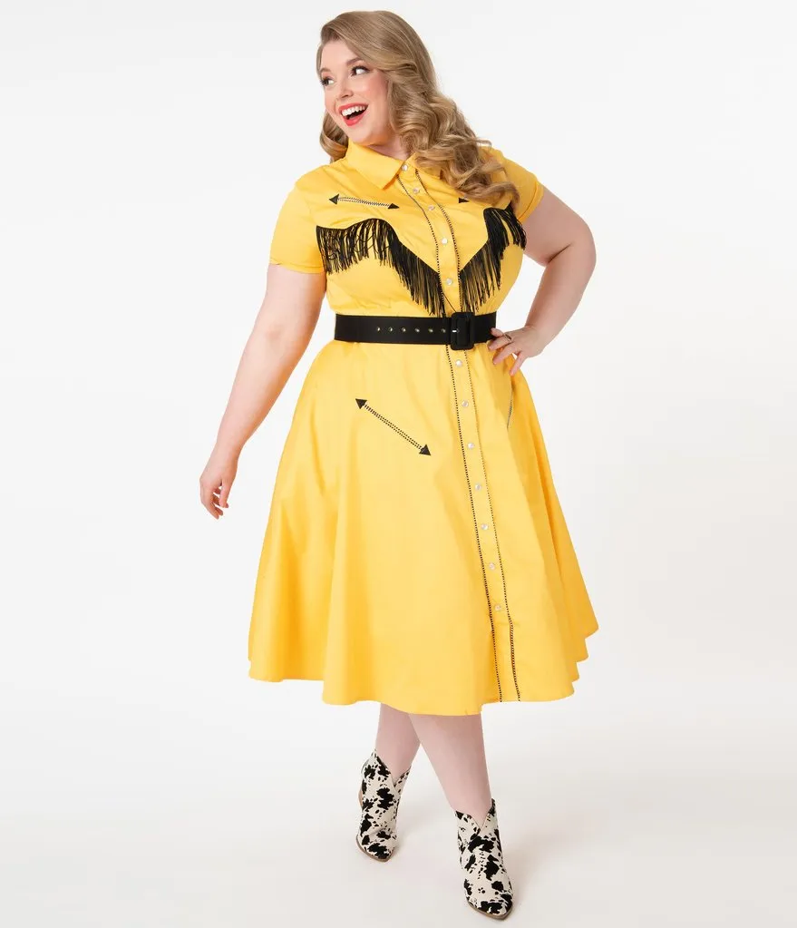 Unique Vintage 1950s Mustard Madeline Swing Dress (XS ONLY)