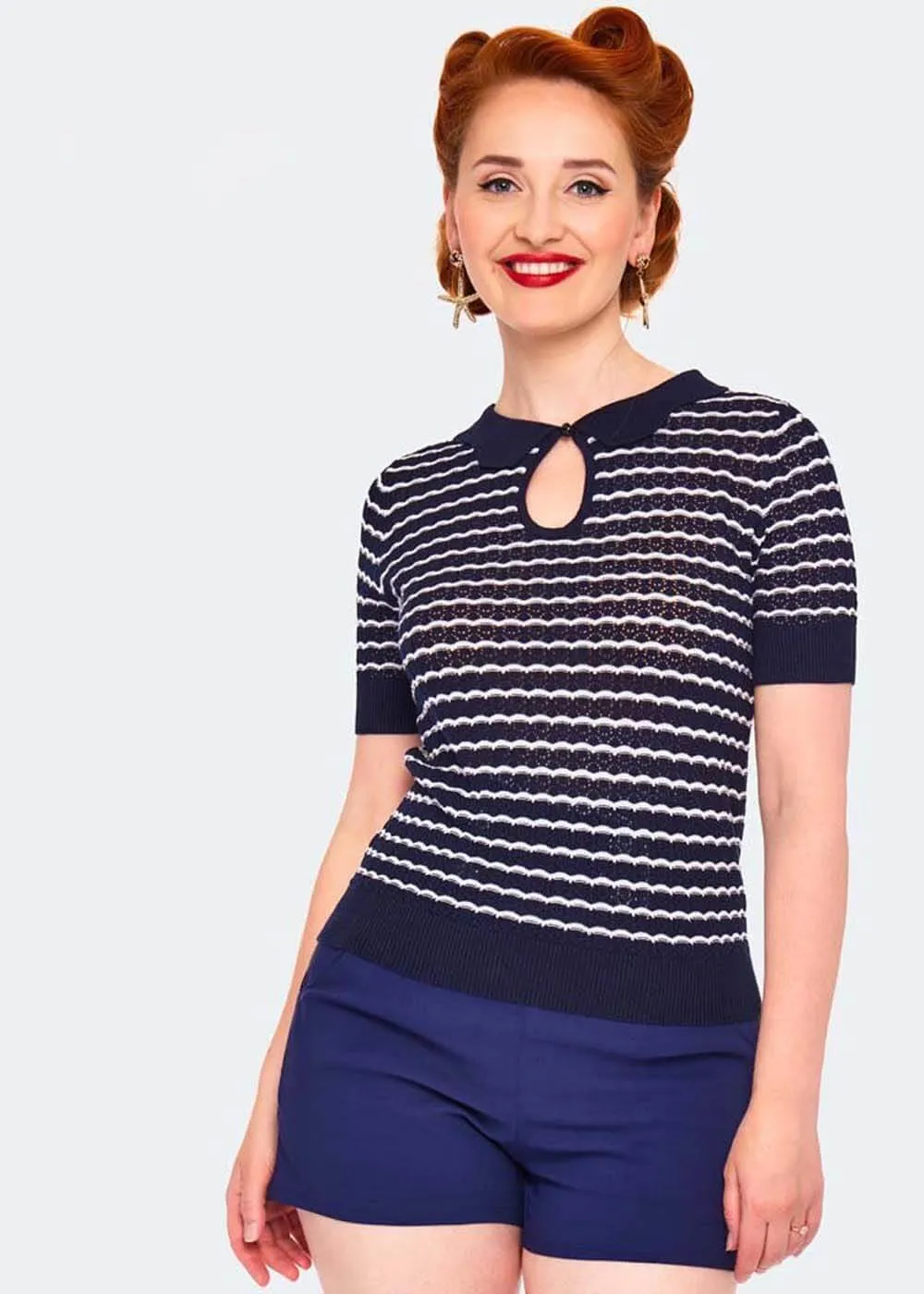 Voodoo Vixen Scallop Stripe 40's Top Multi