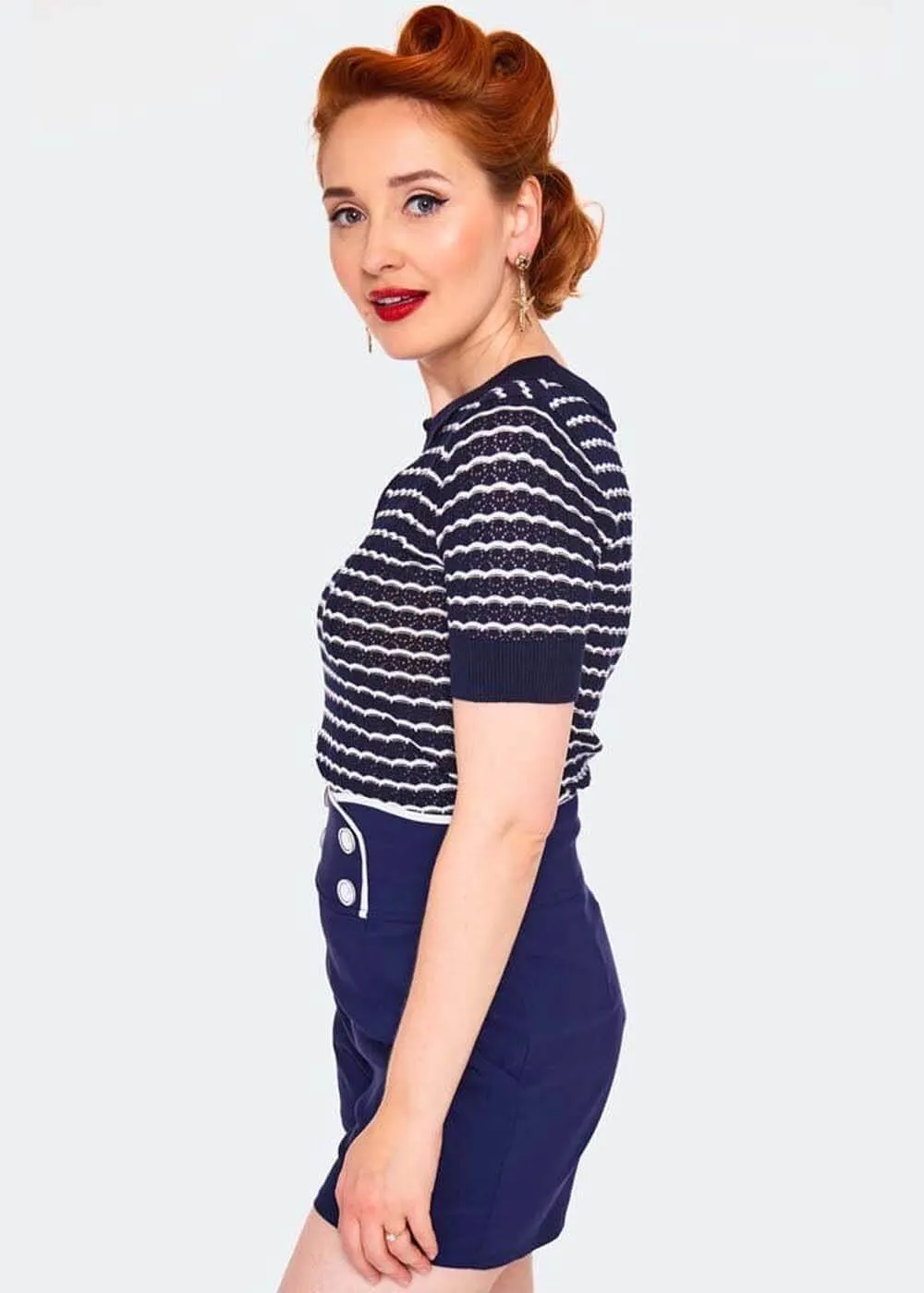 Voodoo Vixen Scallop Stripe 40's Top Multi