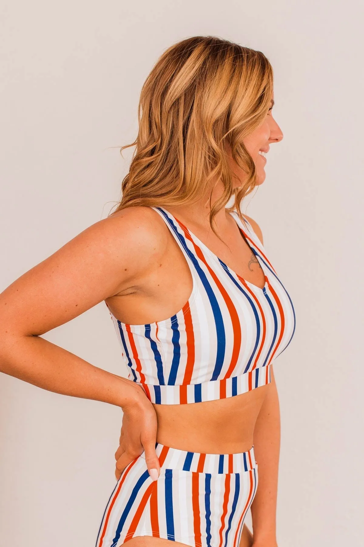 Walking On Sunshine Swim Top- Red, White, & Blue Stripe