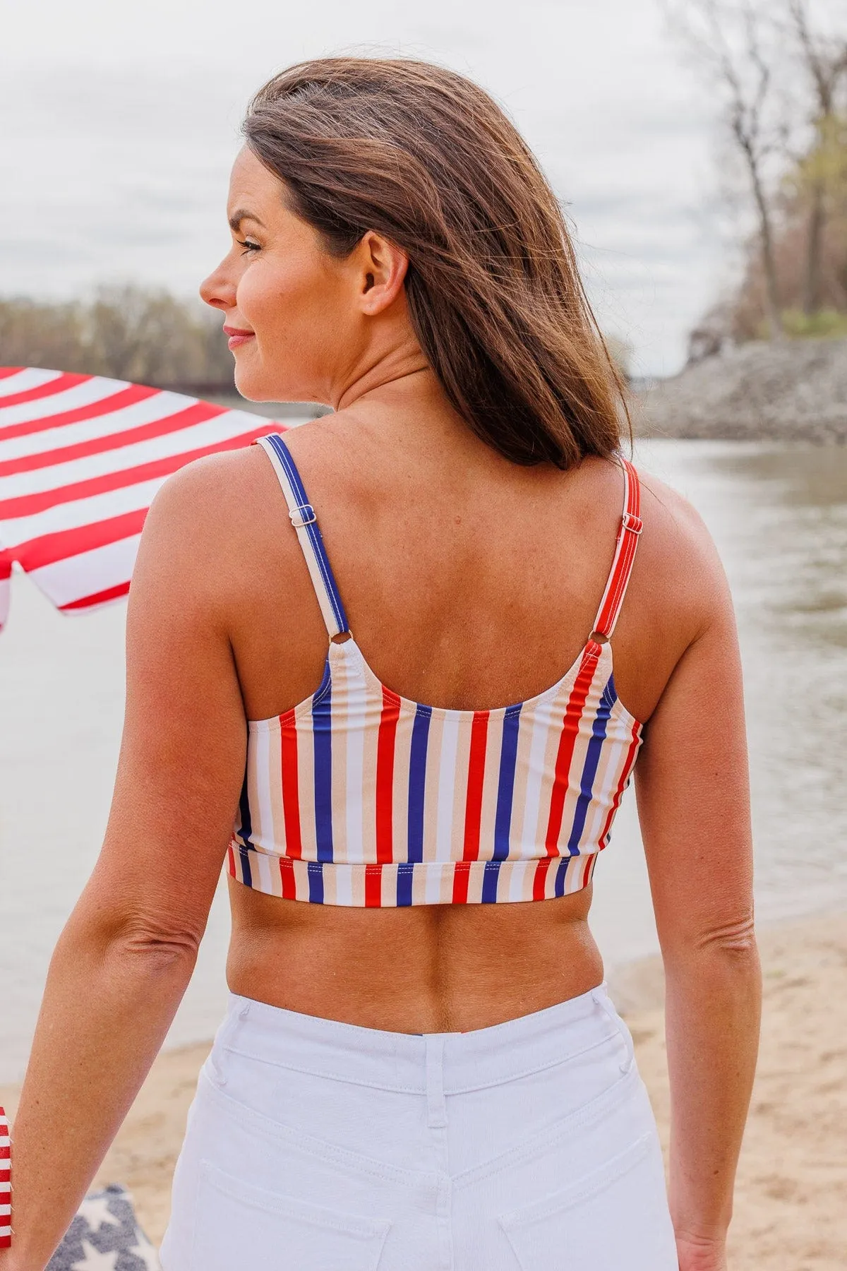 Walking On Sunshine Swim Top- Red, White, & Blue Stripe