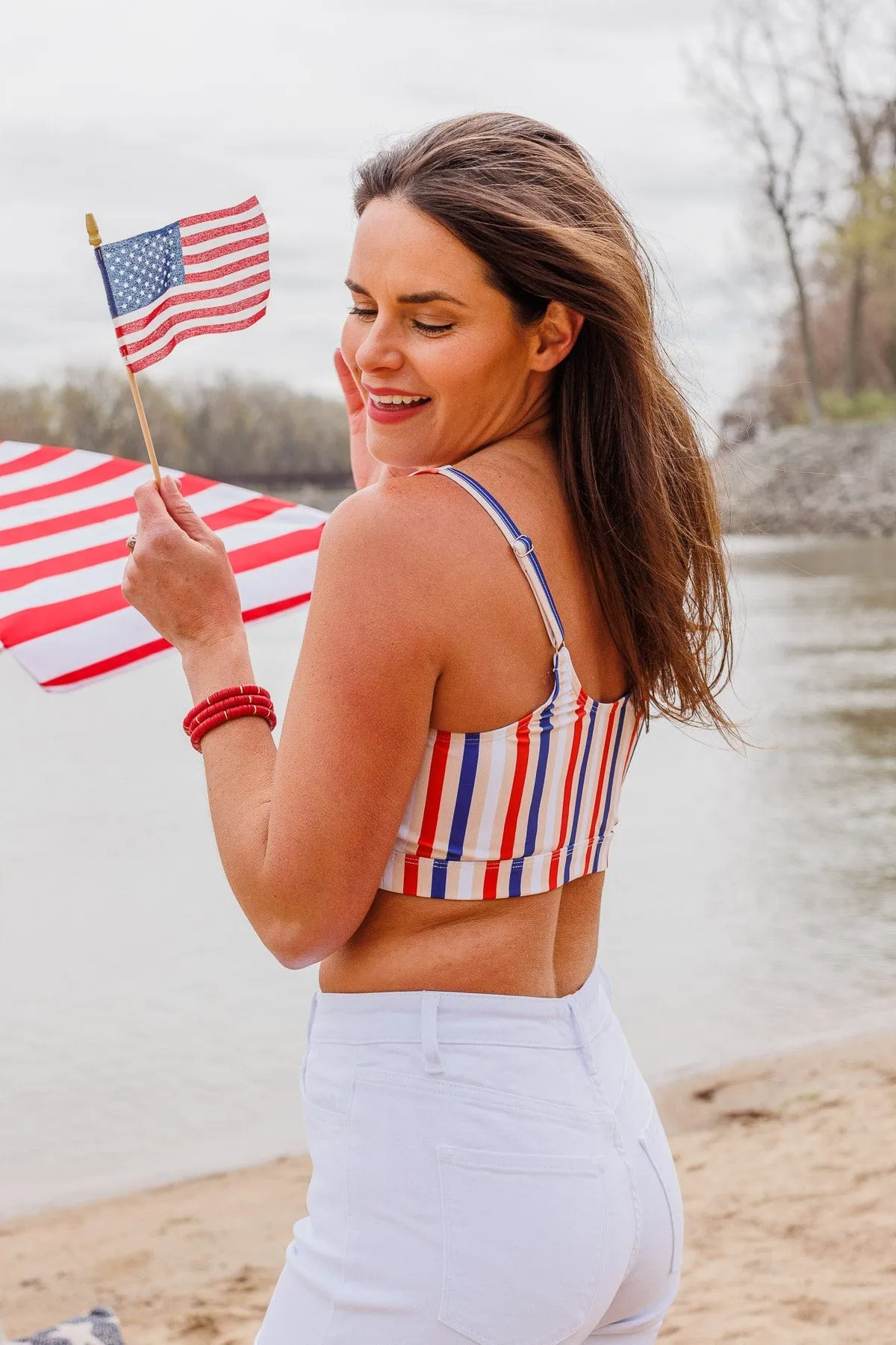 Walking On Sunshine Swim Top- Red, White, & Blue Stripe