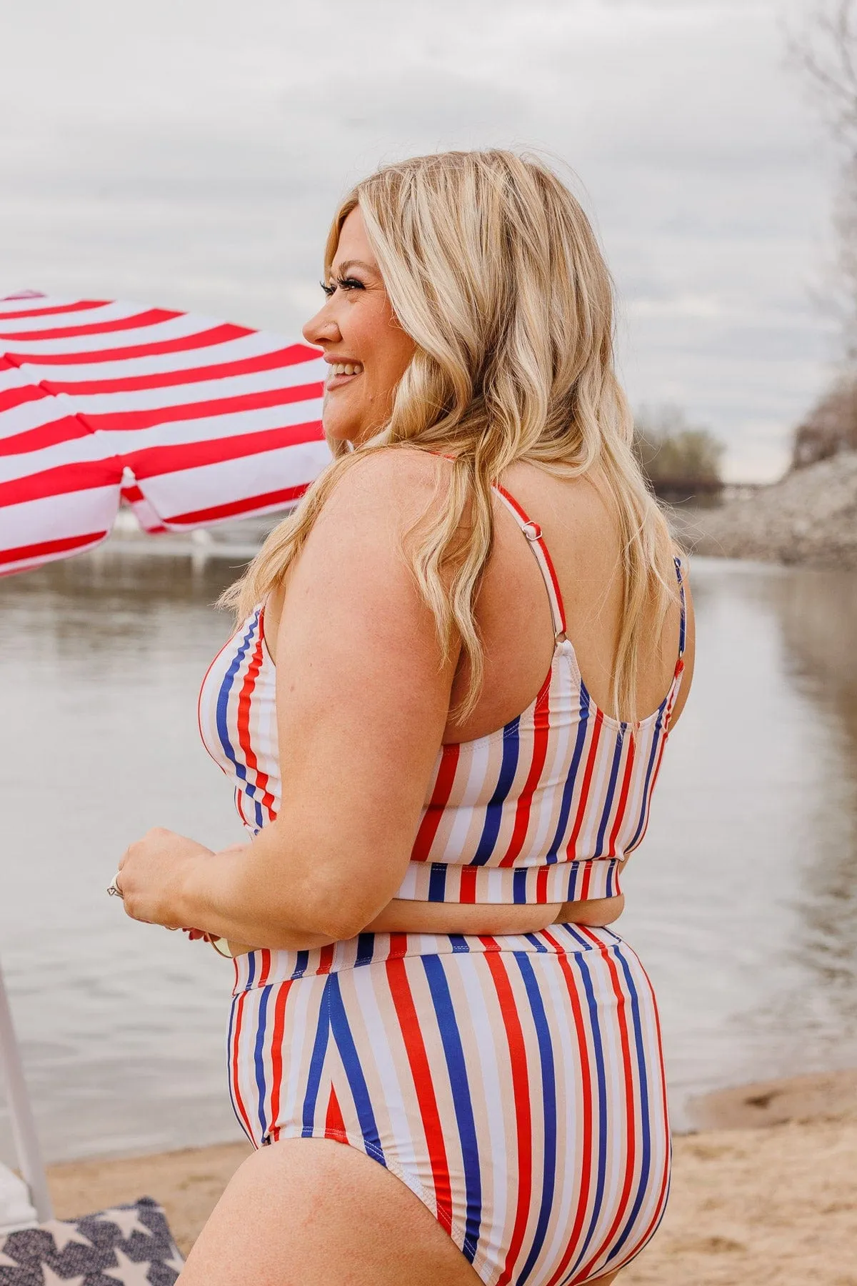 Walking On Sunshine Swim Top- Red, White, & Blue Stripe